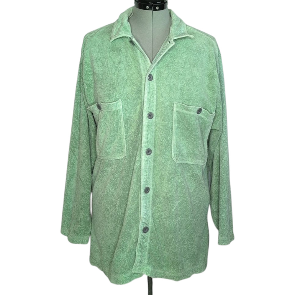 Mododoc Light Green Cotton/Poly Long Sleeve Button Front Shacket, Shirt Jacket